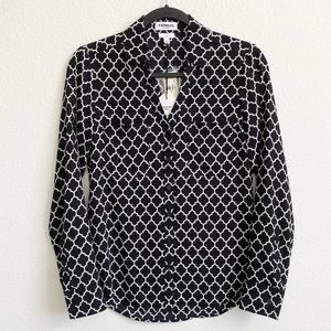 Express Women’s Black Print Portofino Slim Fit Long Sleeve Button-Up Shirt